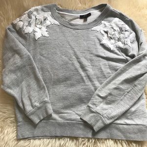 J Crew gray sweatshirt with shoulder appliqué